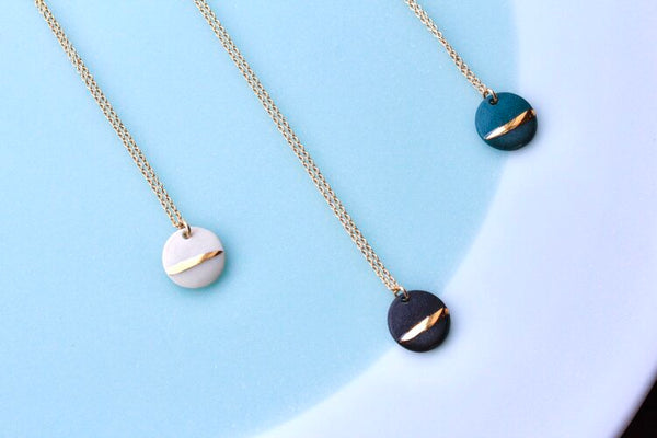 Striped Circle Porcelain Necklace by Mier Luo
